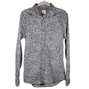 Morris & Co x HM Willow Bough Leaf Print Button Down Shirt Navy White Mens Small